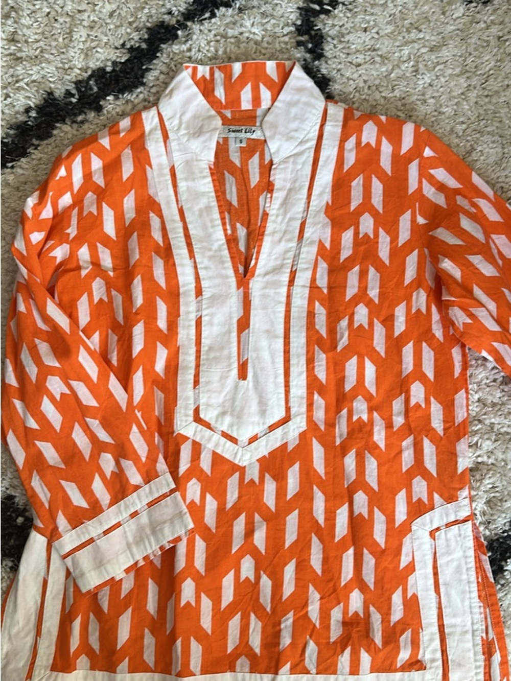 Sweet Lily Orange & White Geometric Printed Tunic